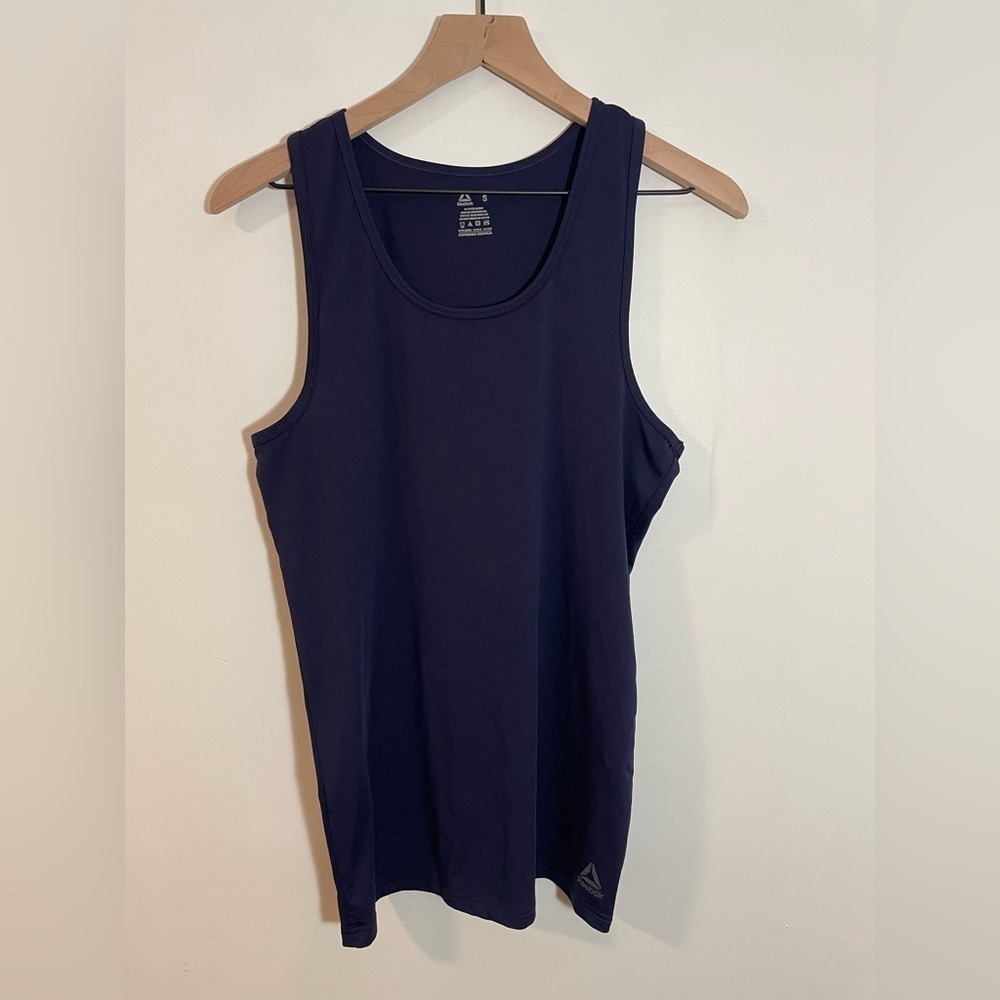Reebok Navy Blue Racerback Tank Top Size Small Stretch Performance Athletic Top